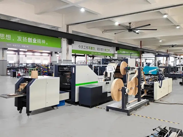 Modern Paper Bag Machine in operation on a clean production line