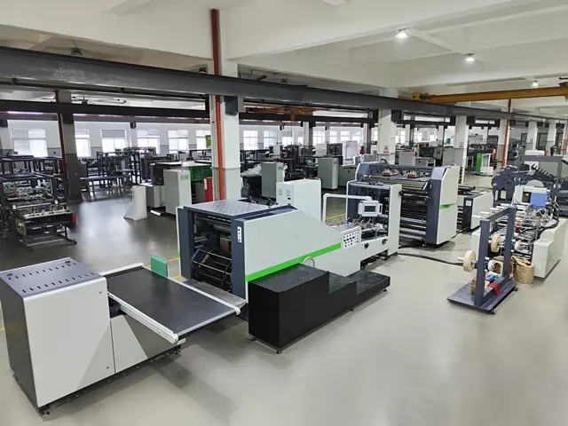 Close-up of a new paper bag forming machine with safety features