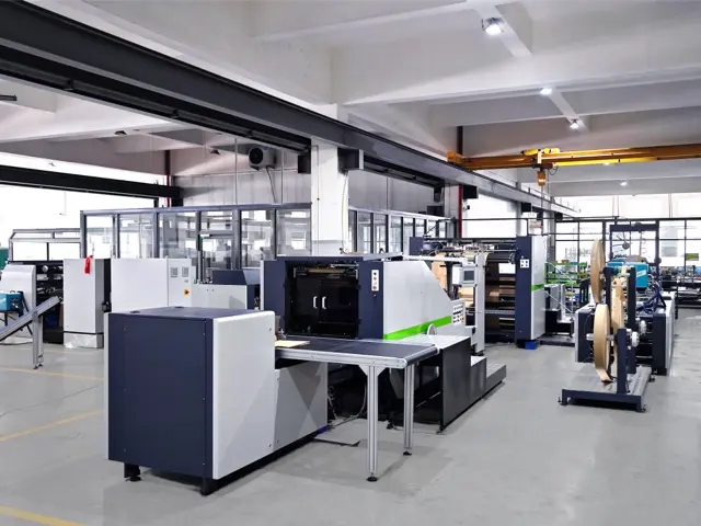 Industrial paper bag machinery showing the main processing unit
